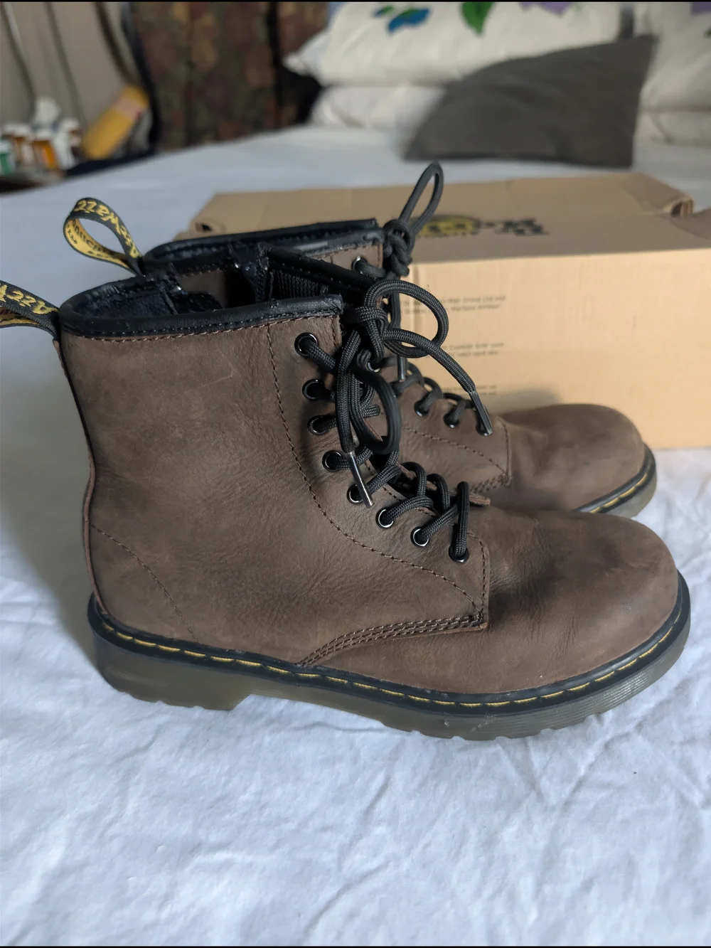 Dr. Martens Style Brown Leather Combat Boots -boys